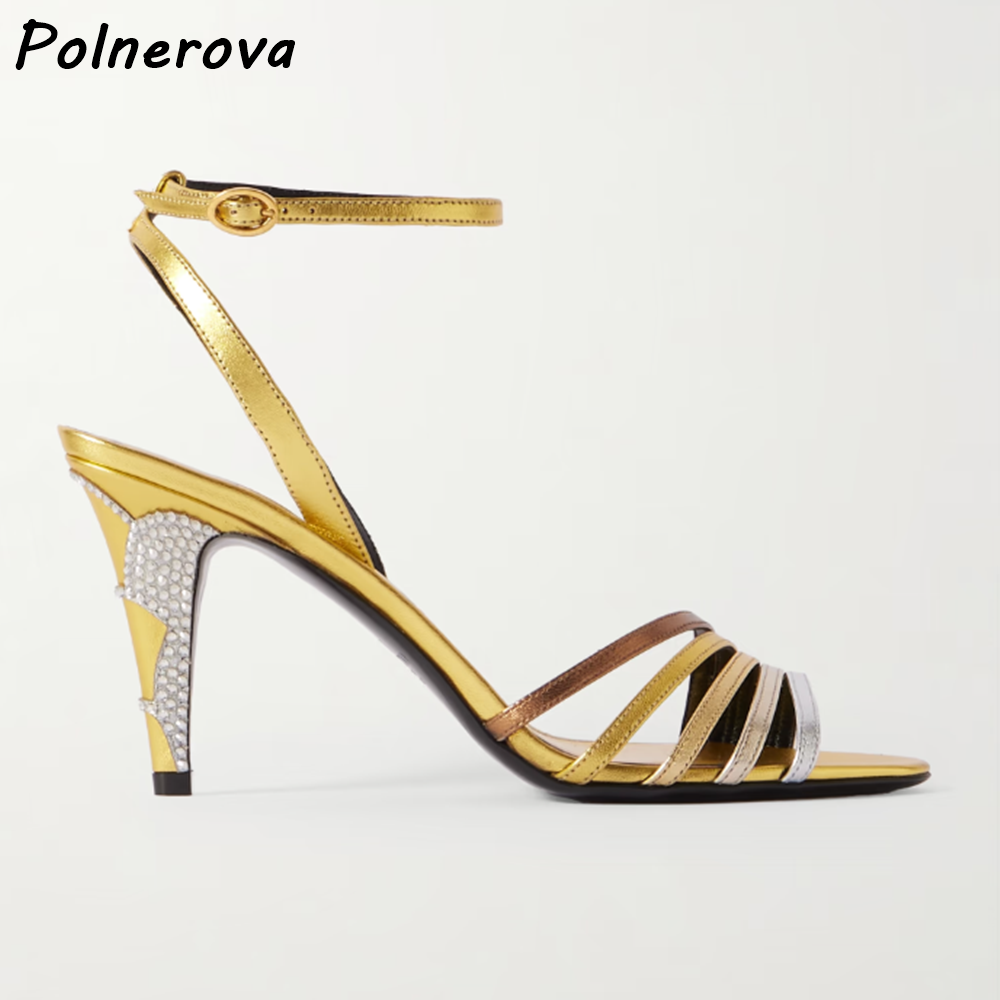 Gold Silvery Rhinestone Heels  - огляд і ціна Summer Clothing Colors