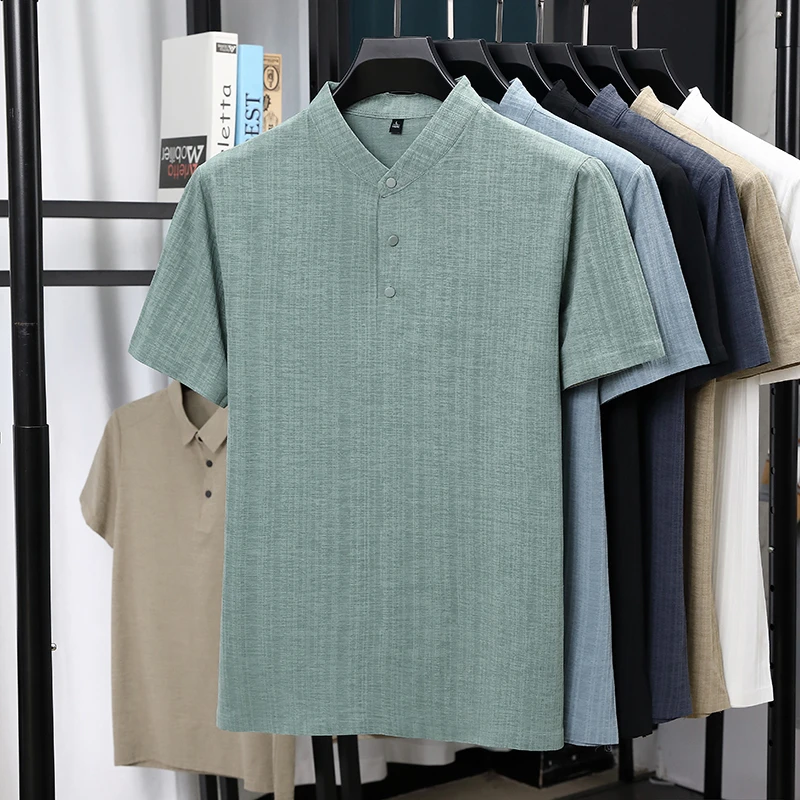 Mens Mandarin Collar Half Plac - огляд і ціна Summer Clothing Men Linen