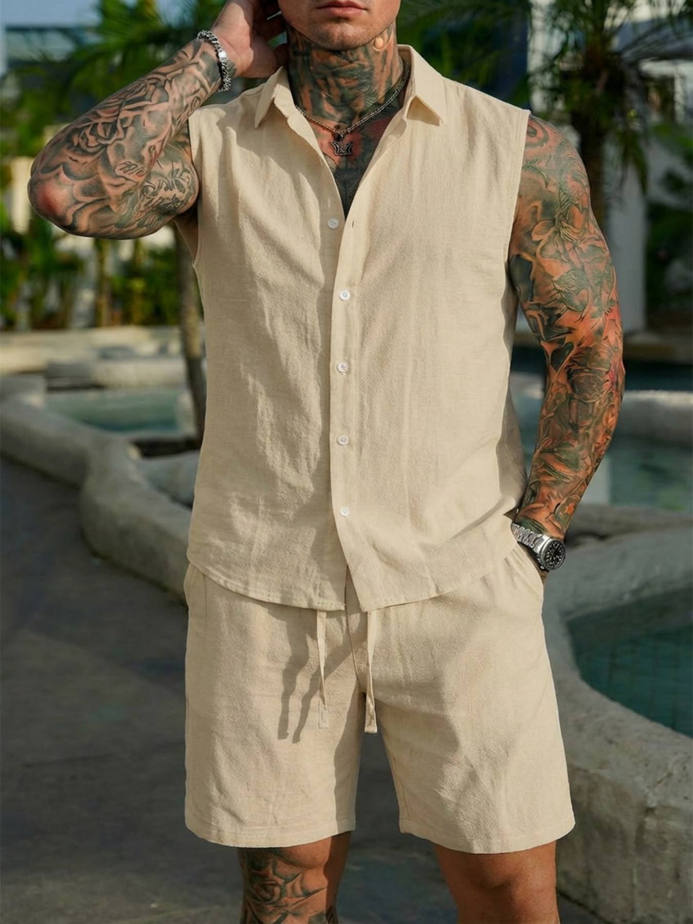 Summer Linen Shirt Set for Men - огляд і ціна Summer Clothing Men Linen