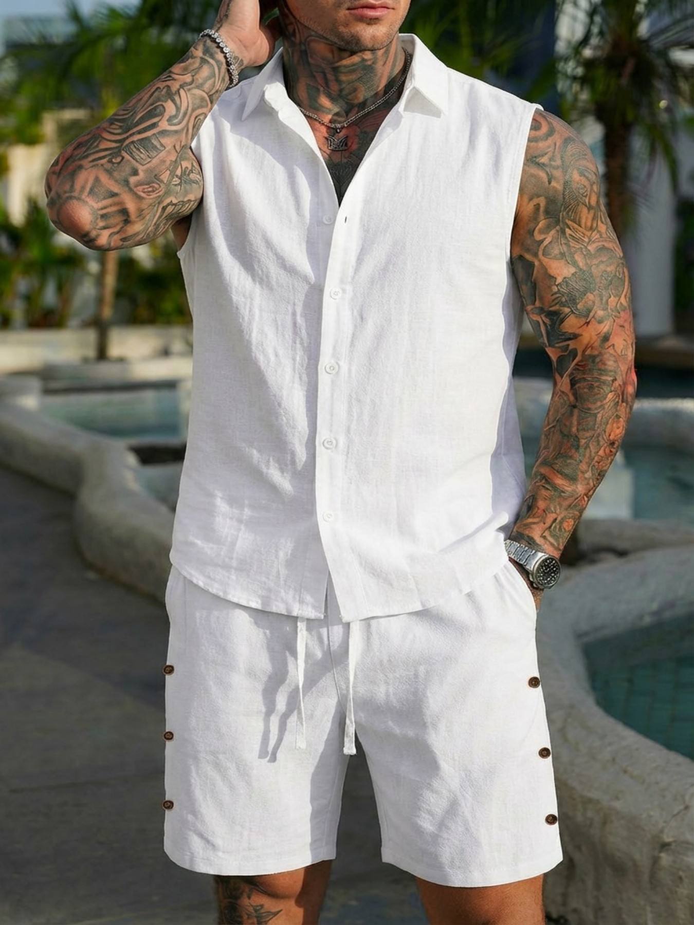 Summer Linen Shirt Set for Men - огляд і ціна Summer Clothing Men Linen