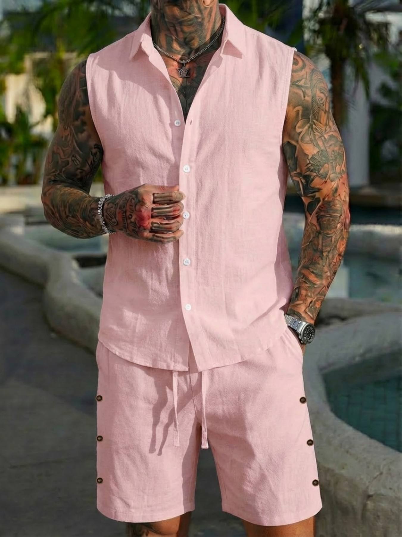 Summer Linen Shirt Set for Men - огляд і ціна Summer Clothing Men Linen