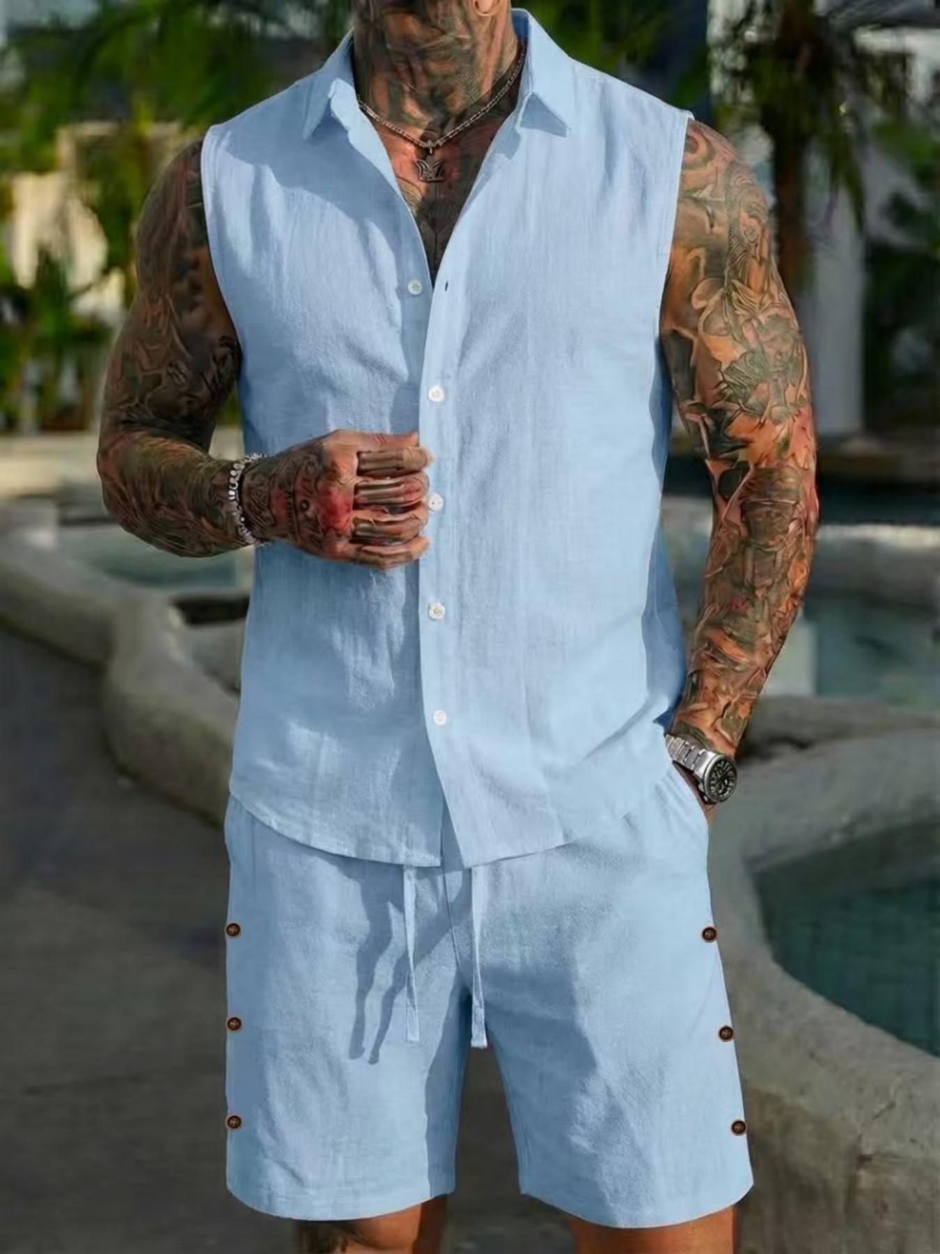 Summer Linen Shirt Set for Men - огляд і ціна Summer Clothing Men Linen
