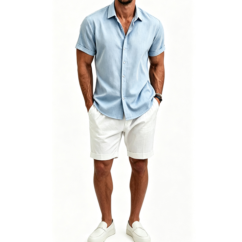 Men's  Cotton Linen Shirt Set  - огляд і ціна Summer Clothing Men Linen