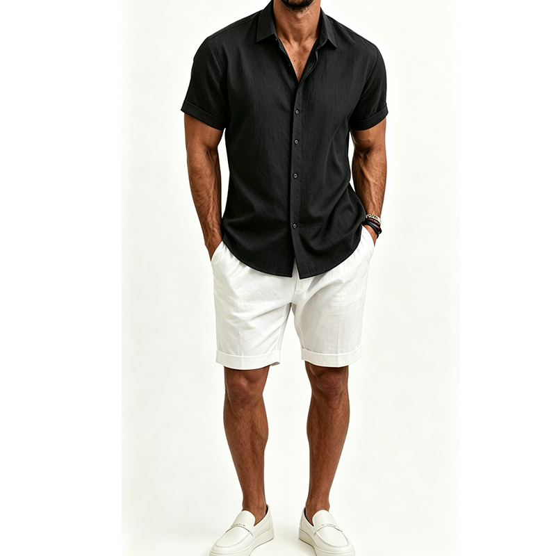 Men's  Cotton Linen Shirt Set  - огляд і ціна Summer Clothing Men Linen