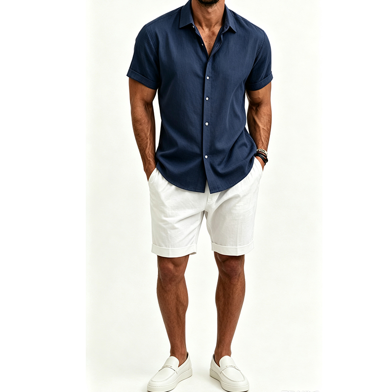 Men's  Cotton Linen Shirt Set  - огляд і ціна Summer Clothing Men Linen