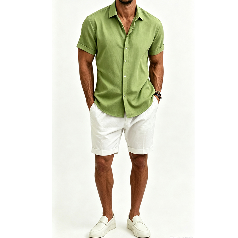 Men's  Cotton Linen Shirt Set  - огляд і ціна Summer Clothing Men Linen